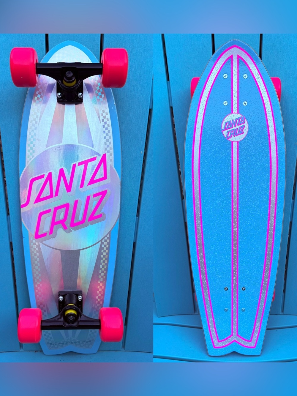 Santa Cruz Prismatic Dot Shark Complete Cruzer Skateboard - Silver Rainbow Foil